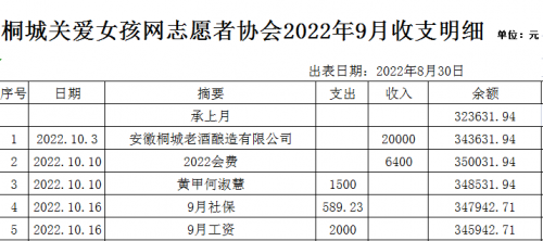2022.10桐城关爱女孩网收支明细